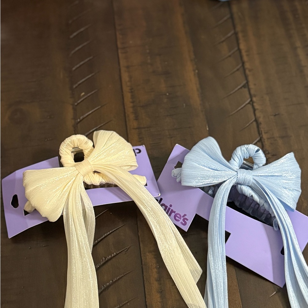 Hair Bow Set - Cream and Blue